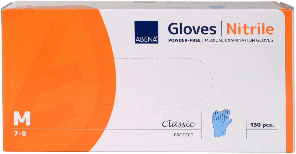 Abena нитриловые перчатки неопудренные 150 шт. M размер, синие